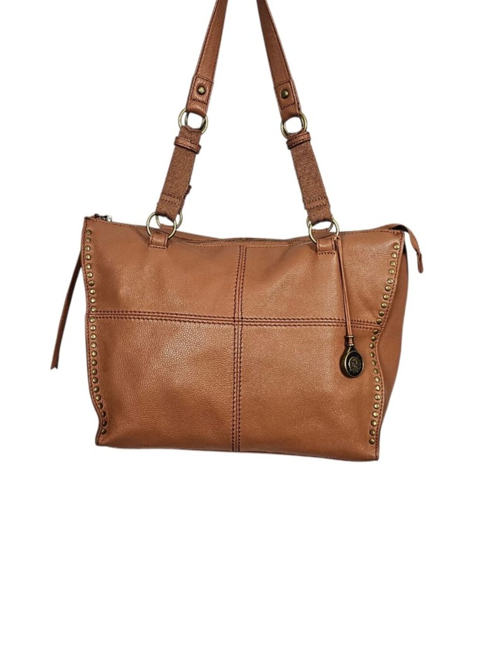 The Sak Silverlake Brown Pebble Leather Boho Studded Shoulder Tote Bag